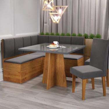 Imagem de Conjunto Canto Alemão com Baú Trento Mesa Quadrada com Vidro 90x90 e 2