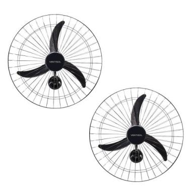 Imagem de Kit 2 Ventiladores Osc Parede 60cm Preto - 127v 490 - Ventisol, 110V