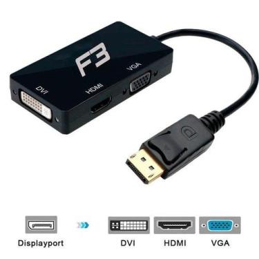 Imagem de Cabo Adaptador Conversor Displayport para HDMI + VGA + DVI 3 em 1 JC-D