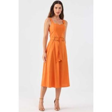 Imagem de Vestido Midi PKS Linho Laranja-Feminino