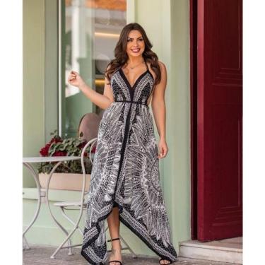 Imagem de Vestido De Bico Indiano Preto Com Branco Feminino - TLT Modas, Preto c