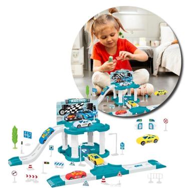 Imagem de Pista Estacionamento de Brinquedo com 40 Peças Sistema Modular com 2 Carrinhos Plástico Fullcommerce