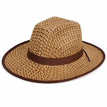 Imagem de Chapéu Palha Country Fedora Palha Aba Larga Proteção Solar UV Praia Vi