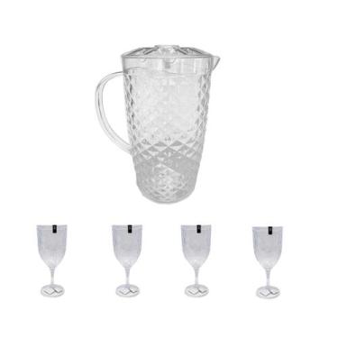 Imagem de Conjunto Jarra 2,6L c/ Tampa e 4 Taças 450ML em Acrílico - Mixhome