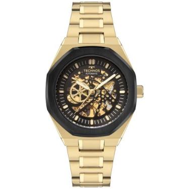 Imagem de Relógio Technos Masculino Automático Esqueleto Dourado Octagonal Preto
