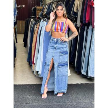 Imagem de Saia mid com fenda e bolsos laterais - WBLACK , 40