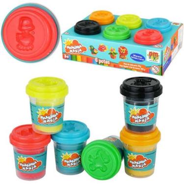 Imagem de massinha de modelar mania com 6 potes 50g com tampa molde - DM BRASIL