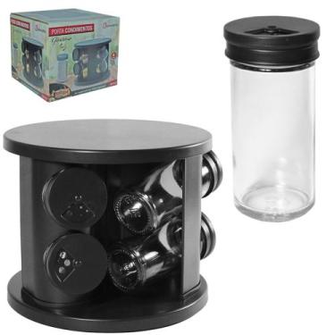 Imagem de Porta condimento de vidro / plastico com 6 pecas 85ml + suporte girato