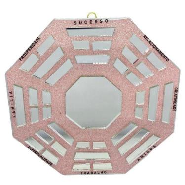 Imagem de Baguá Feng Shui de Vidro Espelhado Rosa Octogonal 16 cm - Lua Mistica