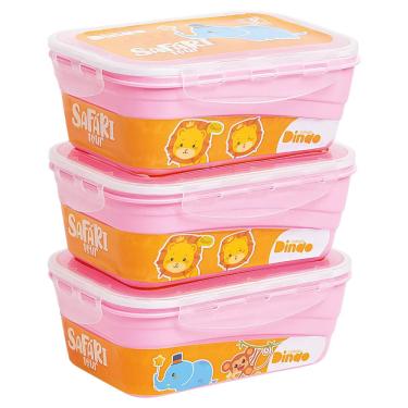 Imagem de Conjunto de Potes Herméticos Plástico LP House Baby Dindo Safari Rosa 3 Unidades 500ml