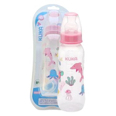 Imagem de Mamadeira Bebê Natural Color 250ml Kuka Bico de Silicone, Rosa