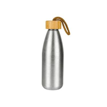 Imagem de Garrafa Alumínio 600ml Com Tampa Bambu E Cordão - Top Util, Prata