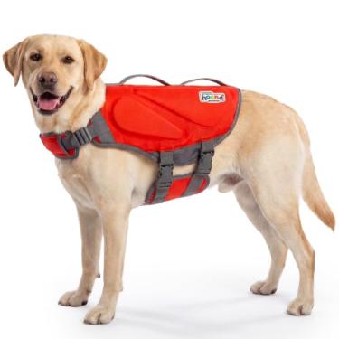 Imagem de Outward Hound Colete salva-vidas Dawson Swim Dog de neoprene de alto desempenho para natação, passeios de barco e segurança na água, grande, vermelho