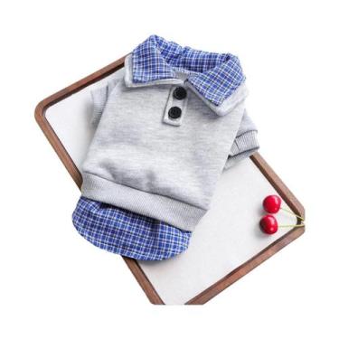 Imagem de Hoodie Azul Xadrez Para Cães E Gatos Pequenos, Estilo Preppy Com Colar