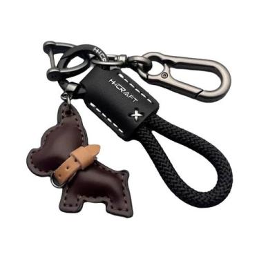 Imagem de Chaveiro De Couro Genuíno Artesanal Para Bulldog Francês Com Alça Anti
