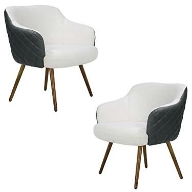 Imagem de Kit 2 Poltronas Decorativas Kitana Pés Palito PU Sintético/Linho Cinza/Branco - Gran Belo
