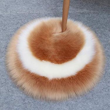 Imagem de Tapetes redondos falsos, tapete macio de pelo longo, padrão circular, antiderrapante, lavável para sala de estar, quarto, escritório, banheiro, varanda, sofá infantil, almofada para pés, cáqui, branco
