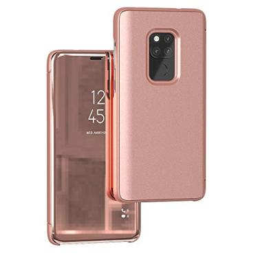 Imagem de Capa ultrafina espelhada com visão clara horizontal flip couro PU capa inteligente para Huawei Mate 20, com suporte (preto) capa traseira para telefone (cor: ouro rosa)