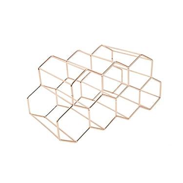 Imagem de Suporte de garrafa de vinho moderno em forma de favo de mel para armazenamento de vinho em barra de vinho em metal forjado criativo para exposição de vinho em casa (cor: ouro)