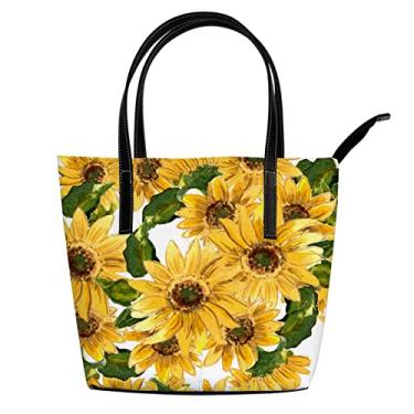 Imagem de Bolsa de ombro para mulheres, flores amarelas, girassol, couro, bolsa de trabalho, grande, casual