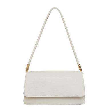 Imagem de ANNI RIEL Bolsa de ombro feminina de couro com aba, moderna, clássica, elegante, bolsa de noite, Branco, 24 cm x 8 cm x 13 cm