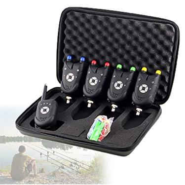 Imagem de YANIWAX Conjunto de alarme de mordida inteligente à prova de chuva 4+1, conjunto de alarme de mordida de pesca sem fio com 4 emissores e 1 receptor de alarme de mordida de pesca de carpa e receptor para ferramentas de achadores de peixes