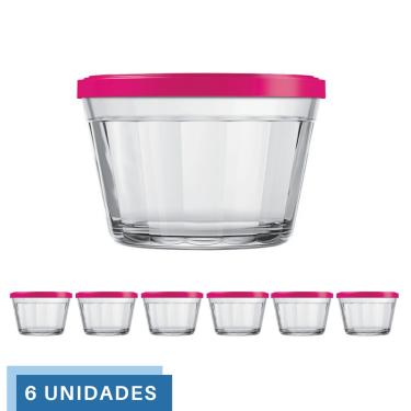 Imagem de 6 Tigela Vidro Americano Tampa Plastica Sortida 350ml Nadir