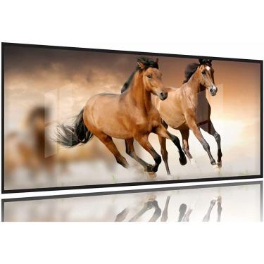 Imagem de Quadro Cavalos Decorativo Paisagem 130x60 Moldura Preta 2x2