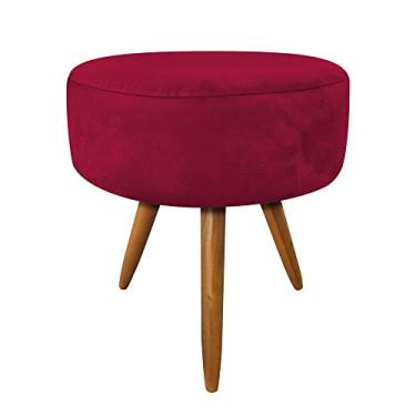 Imagem de Puff Banqueta Redonda Nina Suede Vermelho Pés Palito Castanho - Pallazio