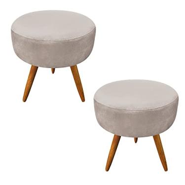 Imagem de Kit 2 Puffs Banqueta Redonda Nina Suede Pés Palito Castanho - Pallazio