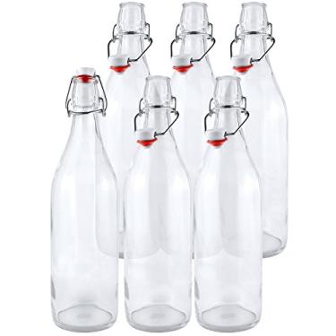 Imagem de Garrafas Estilo de cerveja de vidro transparente Swing Top Easy Cap, redondas, 473 ml, conjunto de 6