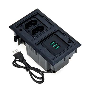 Imagem de Caixa De Tomada 4 Blocos Embutir 2 Tomadas 10A 3 USB 5.2A COR:PRETO