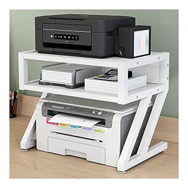 Imagem de Suporte de impressora de mesa, suporte de impressora multifuncional de mesa, suporte de prateleira de scanner de copiadora de impressora de mesa, suporte de fax com moldura de metal 2 camadas suporte de impressora para mesa (cor: branco)