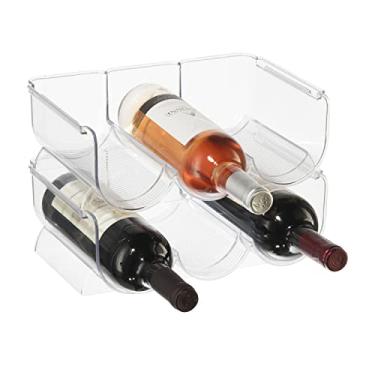 Imagem de OGGI Bottle Rack for Wine, 6 Bottle Wine Storage - Stackable Wine Rack with Secure Stack Tabs. Ideal Wine Bottle Holder for Kitchen, Cabinet, Pantry, Fridge - Each Rack Holds 3 Bottles, 2 Pack - Clear