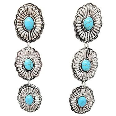 Imagem de Emulily Brincos Boho com pingente de gota grande turquesa ocidental, Metal, N