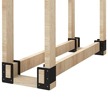 Imagem de bbq777 Suporte de armazenamento de lenha de 4 peças, suporte de aço revestido com pó resistente ajustável para armazenamento de madeira de lareira DIY, suporte de toras para lareira interna e externa