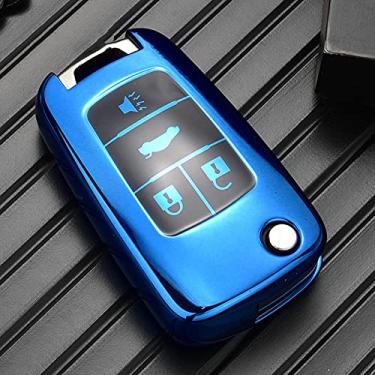 Imagem de YJADHU Capa de chave de TPU macio proteção de chave, apto para Chevrolet Buick para Cruze Aveo Trax Opel Astra Corsa Meriva Zafira Antara J, 4 botões, azul