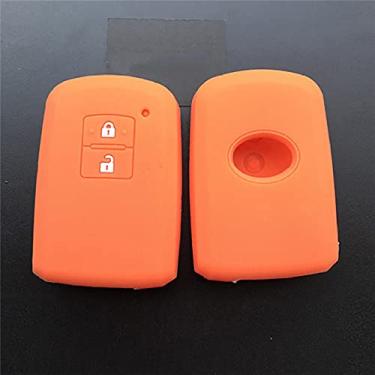 Imagem de YJADHU Capa de chave de carro de borracha de silicone masculina feminina suporte de bolsa, apto para Toyota Camry RAV4 Avalon auris 2 botões chave de carro inteligente, laranja