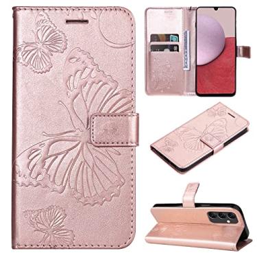 Imagem de Capas de telefone borboleta em relevo para Samsung Galaxy A14 5G Capa de couro com compartimentos para cartão de visita de luxo clipe de carteira à prova de choque capa para telefone Samsung A14 5G capas (ouro rosa, Samsung A14 5G)