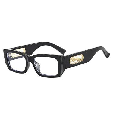 Imagem de Óculos de sol vintage cor doce quadrado perna de leopardo para mulheres óculos de sol gradiente óculos masculinos, preto transparente, com estojo