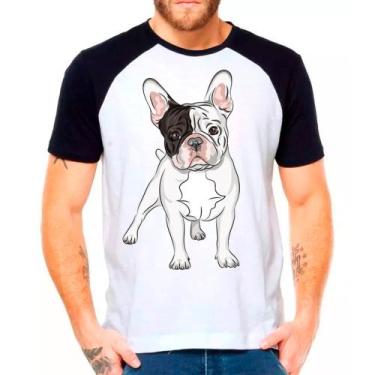 Imagem de Camiseta Raglan Pet Dog Buldogue Francês Branca Masculina04 - Design C