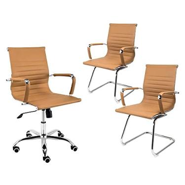 Imagem de Cadeira Escritório Diretor Giratória Style Charles Eames Conjunto Com 2 Cadeiras Escritório Executiva Base Fixa