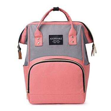 Imagem de Mochila multifuncional para troca de bebê, bolsa multifuncional para fraldas Mochila de viagem à prova d'água 26 * 17 * 40 cm para mamãe e papai Alta capacidade, rosa