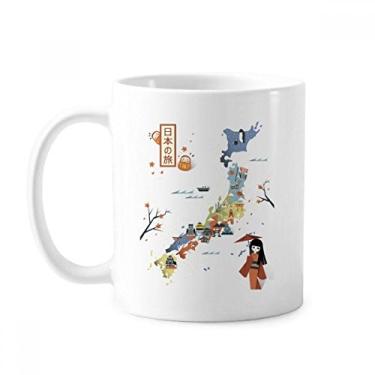 Imagem de Caneca clássica japonesa com mapa cultural local tradicional de cerâmica branca presente com alças 350 ml