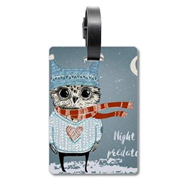 Imagem de Sketching Lovely Owl Winter Night Bagcase Bag Tag Luggage Card Scutcheon Label