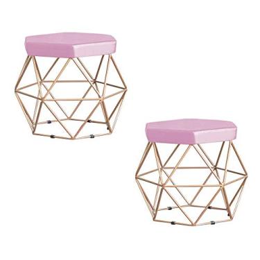 Imagem de Kit 2 Puff Decorativo Base Gold Elsa Veludo Rosê - Gran Belo
