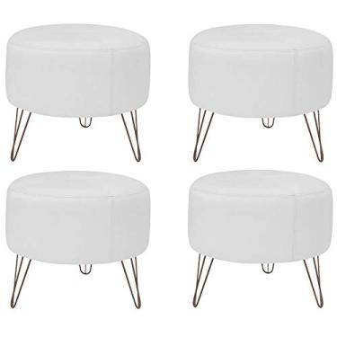Imagem de kit 04 Puffs Decorativos Redondo Pés Metal Couro Branco Fosco - Gran Belo