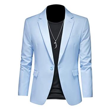 Imagem de Jaqueta Blazer Masculina, 1 Botões Slim Fit Casaco Esportivo Plus Size Ternos de Negócios para Jantar, Formatura, Festa, Y, 2GG (178