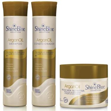 Imagem de Kit Argan Shine Blue Shampoo Condicionador Máscara