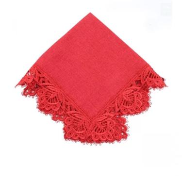 Imagem de Guardanapo Vermelho Com Renda 45X45Cm